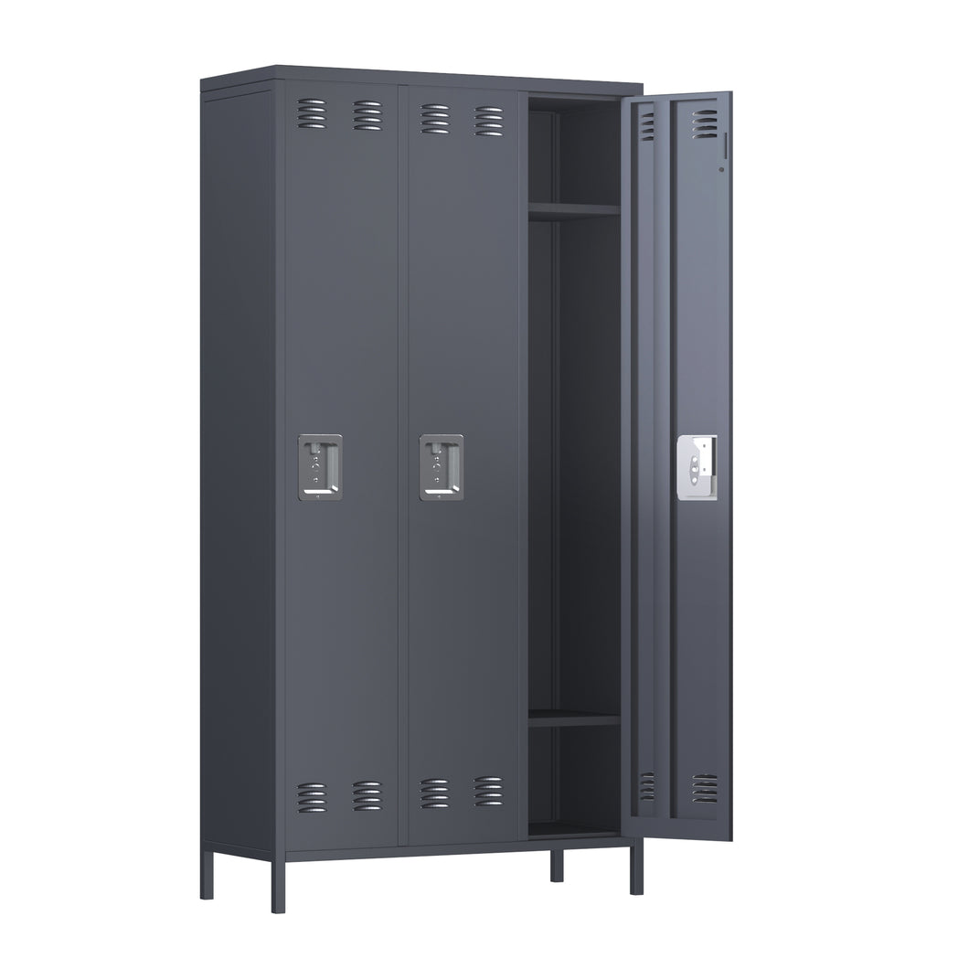 SUXXAN 72 inches 3 Doors Metal Storage Locker for Employees，Large Steel Combination Locker Cabinet for Gym, Living Room, School , Office with Locking Doors(Dark Gray)