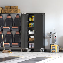 Load image into Gallery viewer, 72 in Metal Garage Storage Cabinets with Wheels, Black Tall Rolling Tool Cabinets with 4 Adjustable Shelves, Steel Utility Cabinet for Garage, Office, Kitchen, Assembly Required
