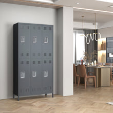 Load image into Gallery viewer, 72 inches Metal Storage Cabinet Locker for Employee, Steel Storage Wardrobe Cabinet with 6 Doors, Lockable Steel Locker for Home, Bedroom, Office, Gym, School(Light Gray)
