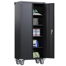 Load image into Gallery viewer, 72 in Metal Garage Storage Cabinets with Wheels, Black Tall Rolling Tool Cabinets with 4 Adjustable Shelves, Steel Utility Cabinet for Garage, Office, Kitchen, Assembly Required
