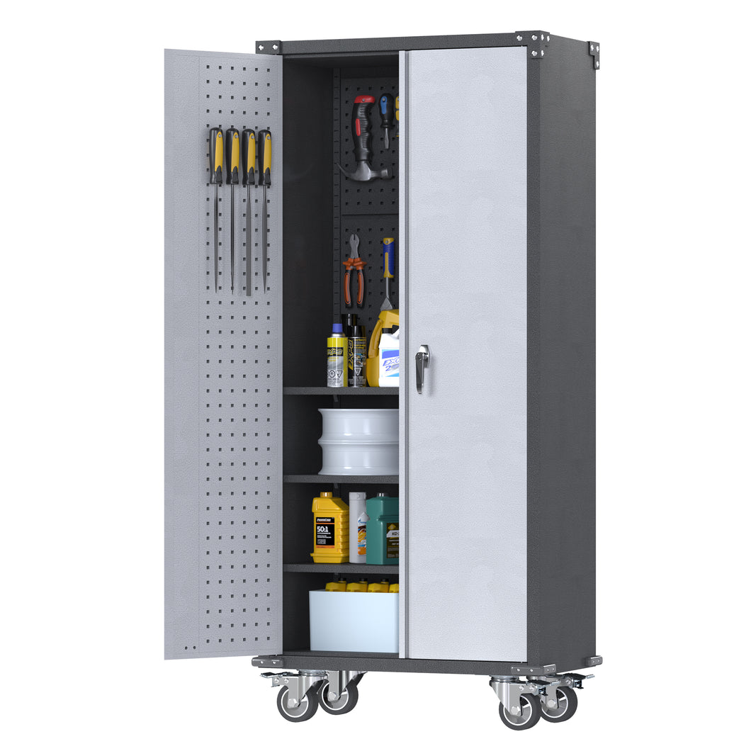 SUXXAN Metal Rolling Storage Cabinet with Multi Use Pegboard, Large Steel Utility Toolchest with Adjustable Shelves & Locking Doors - Garage Cabinets for Tool Storage, Assemble Required