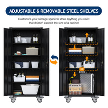 Load image into Gallery viewer, 72 in Metal Garage Storage Cabinets with Wheels, Black Tall Rolling Tool Cabinets with 4 Adjustable Shelves, Steel Utility Cabinet for Garage, Office, Kitchen, Assembly Required
