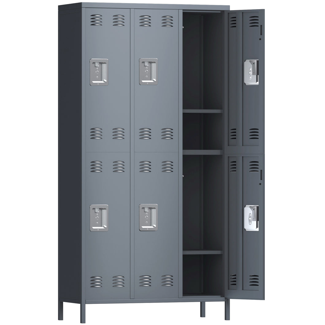 72 inches Metal Storage Cabinet Locker for Employee, Steel Storage Wardrobe Cabinet with 6 Doors, Lockable Steel Locker for Home, Bedroom, Office, Gym, School(Light Gray)