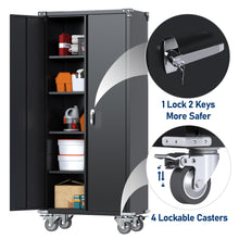 Load image into Gallery viewer, 72 in Metal Garage Storage Cabinets with Wheels, Black Tall Rolling Tool Cabinets with 4 Adjustable Shelves, Steel Utility Cabinet for Garage, Office, Kitchen, Assembly Required

