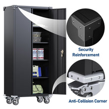 Load image into Gallery viewer, 72 in Metal Garage Storage Cabinets with Wheels, Black Tall Rolling Tool Cabinets with 4 Adjustable Shelves, Steel Utility Cabinet for Garage, Office, Kitchen, Assembly Required
