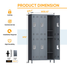 Load image into Gallery viewer, 72 inches Metal Storage Cabinet Locker for Employee, Steel Storage Wardrobe Cabinet with 6 Doors, Lockable Steel Locker for Home, Bedroom, Office, Gym, School(Light Gray)
