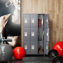 Load image into Gallery viewer, GangMei Metal Storage Locker Cabinet with 9 Lockable Utility Chest Closet, Large Steel Wardrobe Cabinet for Gym, Garage, Living Room, Office, School, Employees Locker(Dark Grey)
