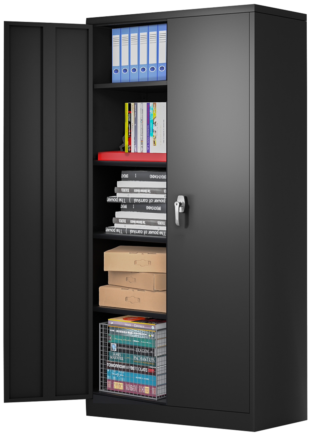 SUXXAN Industrial Metal Garage Storage Cabinet, 72 inches Tall Large Space Steel Utility Cabinets with 4 Adjustable Shelves & Locking Doors, Assembly Required（Black）