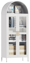 Load image into Gallery viewer, Metal Arched Storage Display Cabinet, Tall Cabinet with Glass Doors and Two Adjustable Shelves,Metal Bookcase,Display Case for Living Room,Kitchen and Office,Assembly Required(White)
