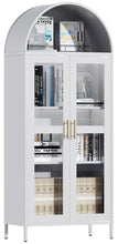 Load image into Gallery viewer, Metal Arched Storage Display Cabinet, Tall Cabinet with Glass Doors and Two Adjustable Shelves,Metal Bookcase,Display Case for Living Room,Kitchen and Office,Assembly Required(White)
