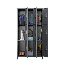 Load image into Gallery viewer, GangMei Metal Storage Locker Cabinet with 9 Lockable Utility Chest Closet, Large Steel Wardrobe Cabinet for Gym, Garage, Living Room, Office, School, Employees Locker(Dark Grey)
