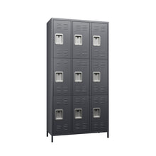 Load image into Gallery viewer, GangMei Metal Storage Locker Cabinet with 9 Lockable Utility Chest Closet, Large Steel Wardrobe Cabinet for Gym, Garage, Living Room, Office, School, Employees Locker(Dark Grey)
