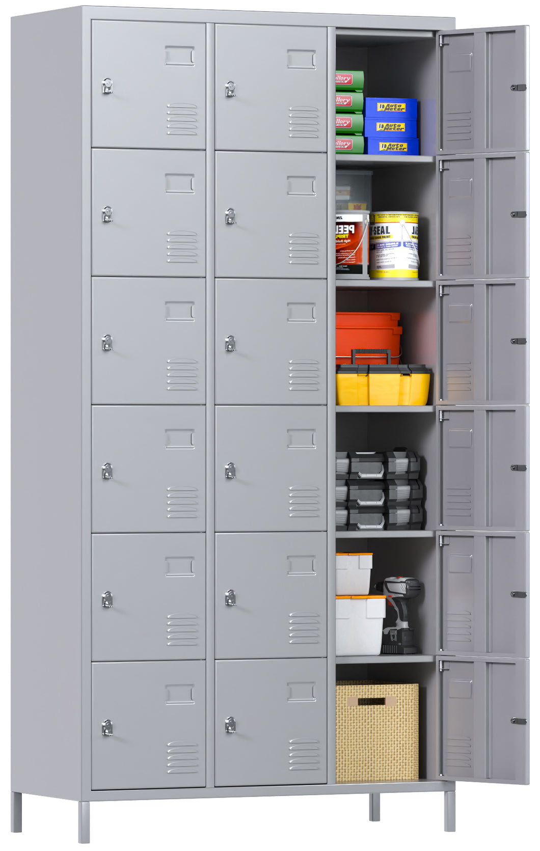 Metal Storage Locker Cabinet with 18 Doors, Industrial Lockers for Employees, Large Steel Storage Locker for School Office Gym Bedroom,Assembly Required (Light Grey)