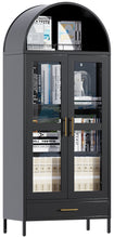 Load image into Gallery viewer, Metal Arched Storage Display Cabinet with One Drawer, Pantry Cabinet, Curio Cabinet with Glass Doors, Metal Bookcase for Living Room,Kitchen and Office,Assembly Required
