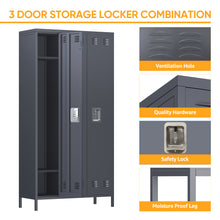 Load image into Gallery viewer, SUXXAN 72 inches 3 Doors Metal Storage Locker for Employees，Large Steel Combination Locker Cabinet for Gym, Living Room, School , Office with Locking Doors(Dark Gray)
