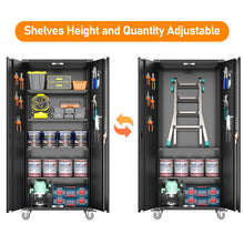 Load image into Gallery viewer, SUXXAN 72 Inches Black Metal Storage Cabinet with Wheels, Rolling Storage Garage Cabinet with Adjustable Shelves and Door for Garage, Office, Kitchen, Laundry Room, Assembly Required
