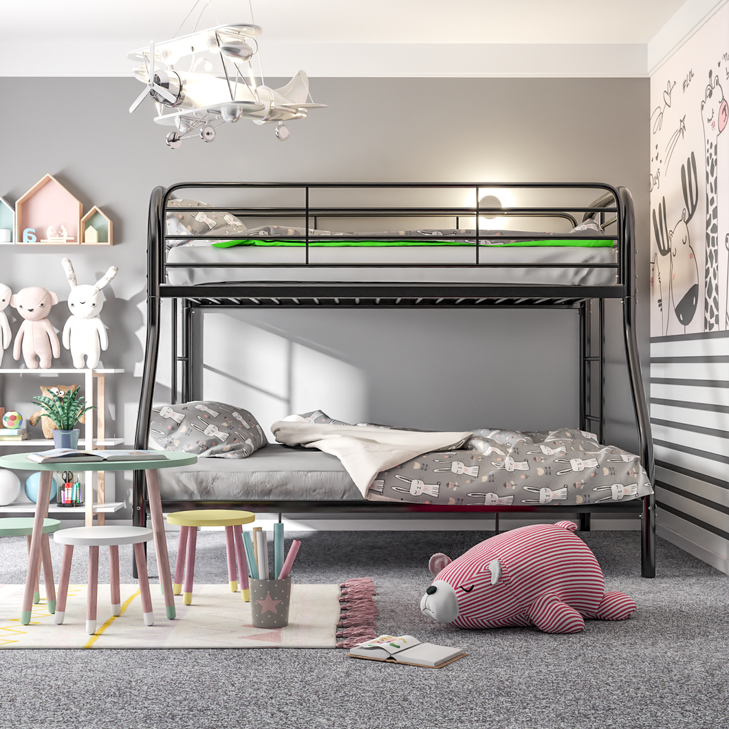 SUXXAN Metal Bunk Bed, Bunk Bed Frame with Safety Guard Rails, Heavy Duty Space-Saving Design, Steel Bed for Kids/Teens/Adults,School,Bedroom, Assembly Required (Twin Over Full )(Black)