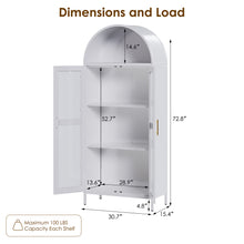 Load image into Gallery viewer, Metal Arched Storage Display Cabinet, Tall Cabinet with Glass Doors and Two Adjustable Shelves,Metal Bookcase,Display Case for Living Room,Kitchen and Office,Assembly Required(White)
