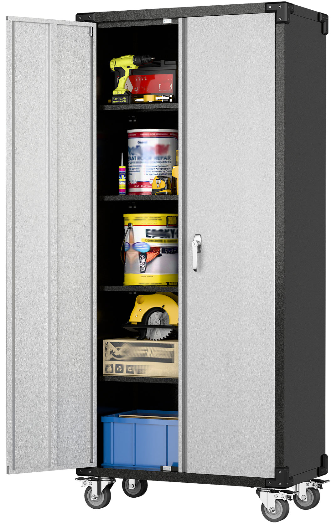 SUXXAN Metal Rolling Garage Cabinet, 71'' Tall Industrial Storage Cabinet with Wheels and 4 Adjustable Shelves, Utility Filing Cabinet for Garage, Tool House, Assemble Required