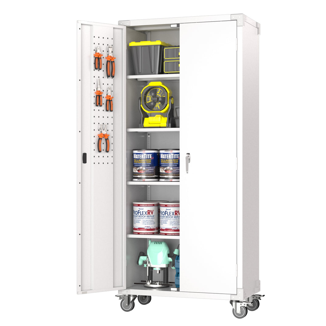 SUXXAN Metal Storage Cabinet with Wheels, Garage Storage Cabinet with Lock, Rolling Steel Storage Cabinet with 4 Adjustable Shelves, Assembly Required