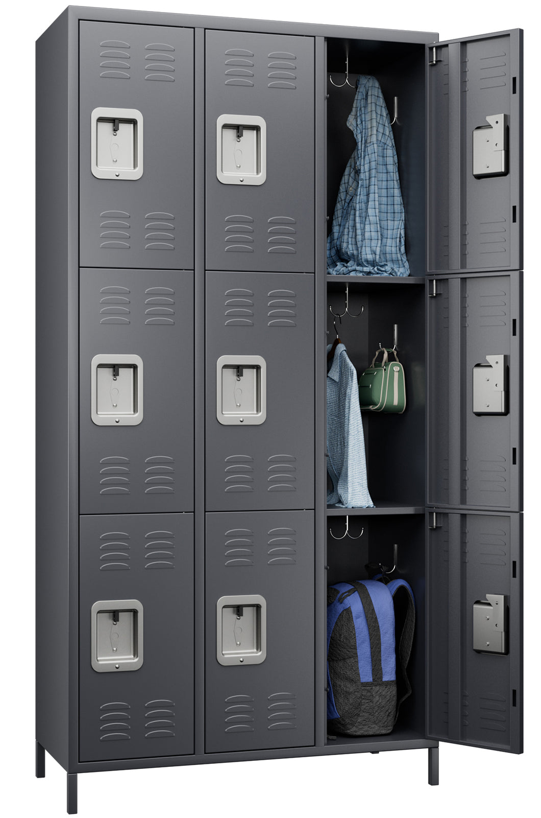 GangMei Metal Storage Locker Cabinet with 9 Lockable Utility Chest Closet, Large Steel Wardrobe Cabinet for Gym, Garage, Living Room, Office, School, Employees Locker(Dark Grey)