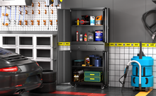 Load image into Gallery viewer, Metal Garage Storage Cabinets with Wheels, 4 Doors Tool Storage Cabinet with 2 Drawers, Steel Lockable Cabinet for Home, Office, School and Pantry, Assembly required (Black &amp; Gray)
