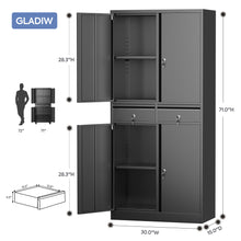 Load image into Gallery viewer, Metal Storage Cabinet with Locking Doors and 2 Drawers, 71’’ Lockable Steel Storage Cabinet with Adjustable Shelves for Garage Utility Room Home Office School(Assembly required)
