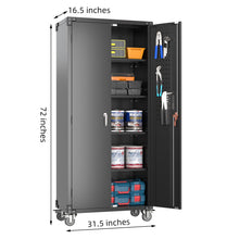 Load image into Gallery viewer, SUXXAN 72 Inches Black Metal Storage Cabinet with Wheels, Rolling Storage Garage Cabinet with Adjustable Shelves and Door for Garage, Office, Kitchen, Laundry Room, Assembly Required
