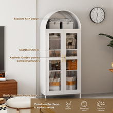 Load image into Gallery viewer, Metal Arched Storage Display Cabinet, Tall Cabinet with Glass Doors and Two Adjustable Shelves,Metal Bookcase,Display Case for Living Room,Kitchen and Office,Assembly Required(White)
