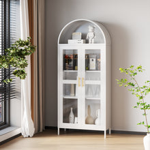 Load image into Gallery viewer, Metal Arched Storage Display Cabinet, Tall Cabinet with Glass Doors and Two Adjustable Shelves,Metal Bookcase,Display Case for Living Room,Kitchen and Office,Assembly Required(White)
