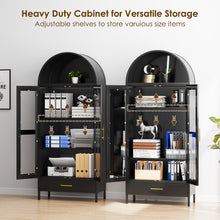 Load image into Gallery viewer, Metal Arched Storage Display Cabinet with One Drawer, Pantry Cabinet, Curio Cabinet with Glass Doors, Metal Bookcase for Living Room,Kitchen and Office,Assembly Required
