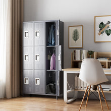 Load image into Gallery viewer, GangMei Metal Storage Locker Cabinet with 9 Lockable Utility Chest Closet, Large Steel Wardrobe Cabinet for Gym, Garage, Living Room, Office, School, Employees Locker(Dark Grey)
