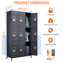 Load image into Gallery viewer, GangMei Metal Storage Locker Cabinet with 9 Lockable Utility Chest Closet, Large Steel Wardrobe Cabinet for Gym, Garage, Living Room, Office, School, Employees Locker(Dark Grey)
