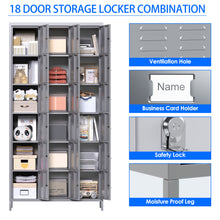 Load image into Gallery viewer, Metal Storage Locker Cabinet with 18 Doors, Industrial Lockers for Employees, Large Steel Storage Locker for School Office Gym Bedroom,Assembly Required (Light Grey)
