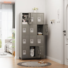 Load image into Gallery viewer, 12 Doors Metal Storage Locker Cabinet for Employees, Storage Locker for School Office Gym Bedroom, Industrial Steel Storage Locker with 12 Hooks, Assembly Required(Light Gray)
