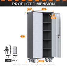 Load image into Gallery viewer, SUXXAN Metal Rolling Garage Cabinet, 71&#39;&#39; Tall Industrial Storage Cabinet with Wheels and 4 Adjustable Shelves, Utility Filing Cabinet for Garage, Tool House, Assemble Required
