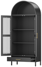 Load image into Gallery viewer, Metal Arched Storage Display Cabinet with One Drawer, Pantry Cabinet, Curio Cabinet with Glass Doors, Metal Bookcase for Living Room,Kitchen and Office,Assembly Required
