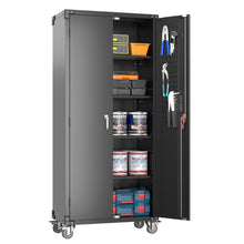 Load image into Gallery viewer, SUXXAN 72 Inches Black Metal Storage Cabinet with Wheels, Rolling Storage Garage Cabinet with Adjustable Shelves and Door for Garage, Office, Kitchen, Laundry Room, Assembly Required
