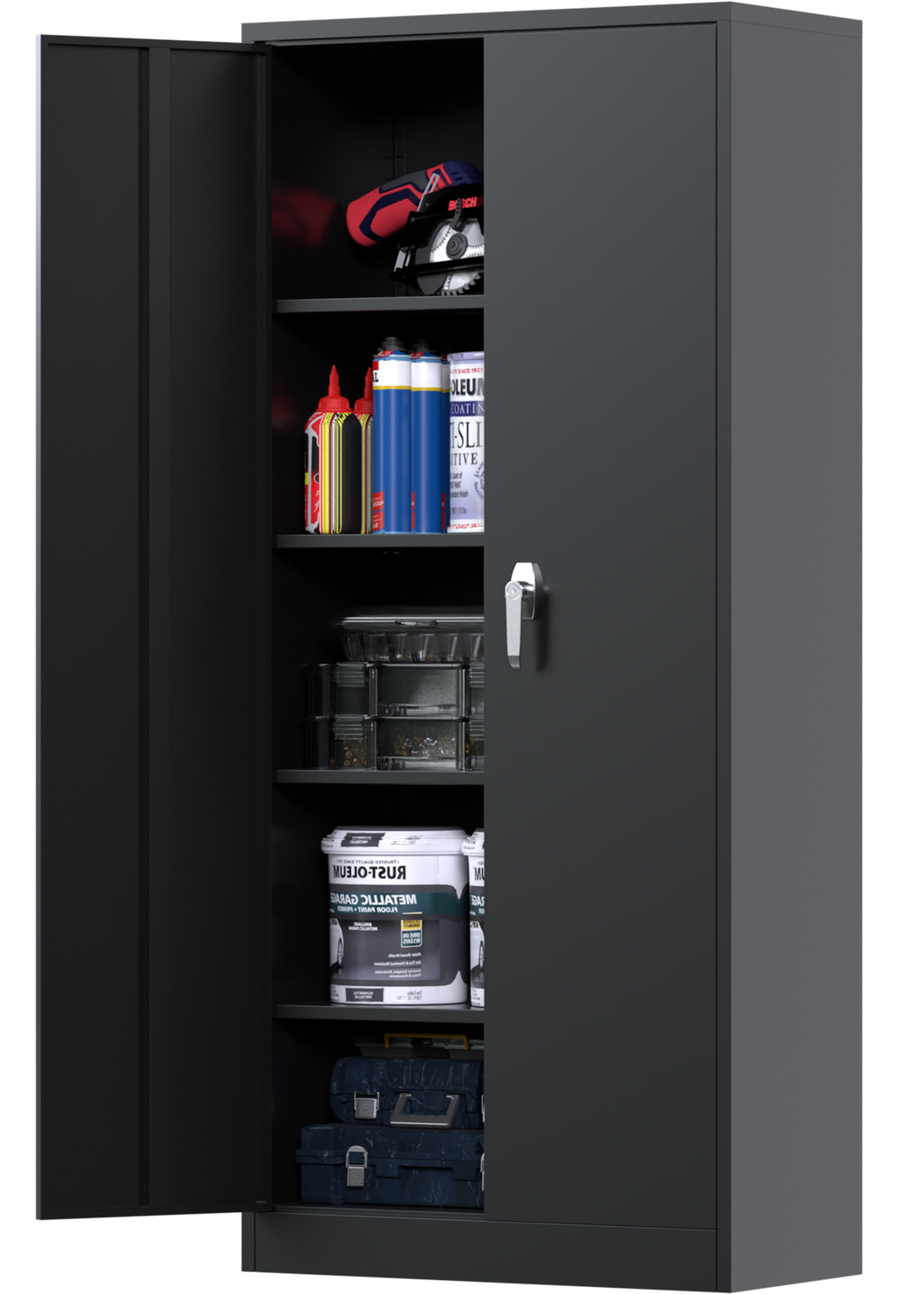 SUXXAN Metal Storage Garage Cabinets with Locking Doors and Adjustable Shelves, Steel Storage Cabinet for Garage, Office, Classroom, Assemble Required(Black)
