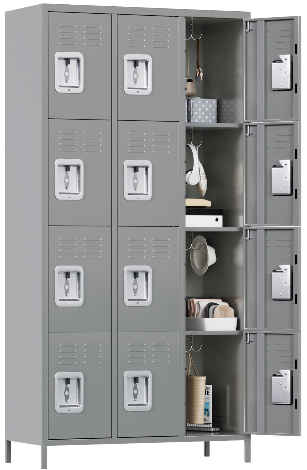 12 Doors Metal Storage Locker Cabinet for Employees, Storage Locker for School Office Gym Bedroom, Industrial Steel Storage Locker with 12 Hooks, Assembly Required(Light Gray)