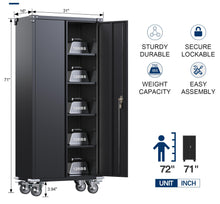 Load image into Gallery viewer, 72 in Metal Garage Storage Cabinets with Wheels, Black Tall Rolling Tool Cabinets with 4 Adjustable Shelves, Steel Utility Cabinet for Garage, Office, Kitchen, Assembly Required
