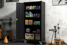 Load image into Gallery viewer, SUXXAN 72 Inches Black Metal Storage Cabinet with Wheels, Rolling Storage Garage Cabinet with Adjustable Shelves and Door for Garage, Office, Kitchen, Laundry Room, Assembly Required

