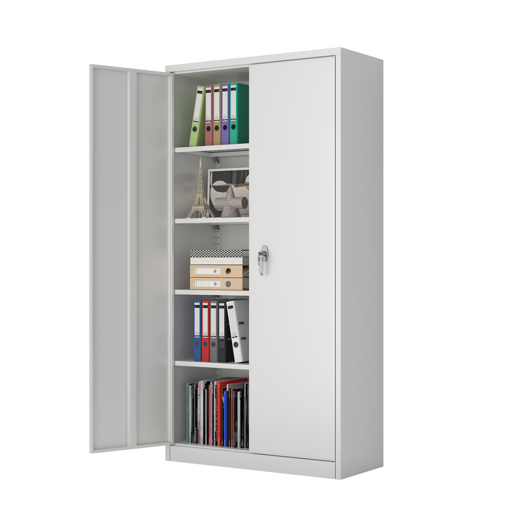 SUXXAN Metal Garage Storage Cabinet, 72 Inches Tall Lockable Gray Storage Cabinet with Door and Adjustable Shelves for Office and Home, Assembly Required
