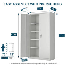 Load image into Gallery viewer, SUXXAN Metal Garage Storage Cabinet, 72 Inches Tall Lockable Gray Storage Cabinet with Door and Adjustable Shelves for Office and Home, Assembly Required
